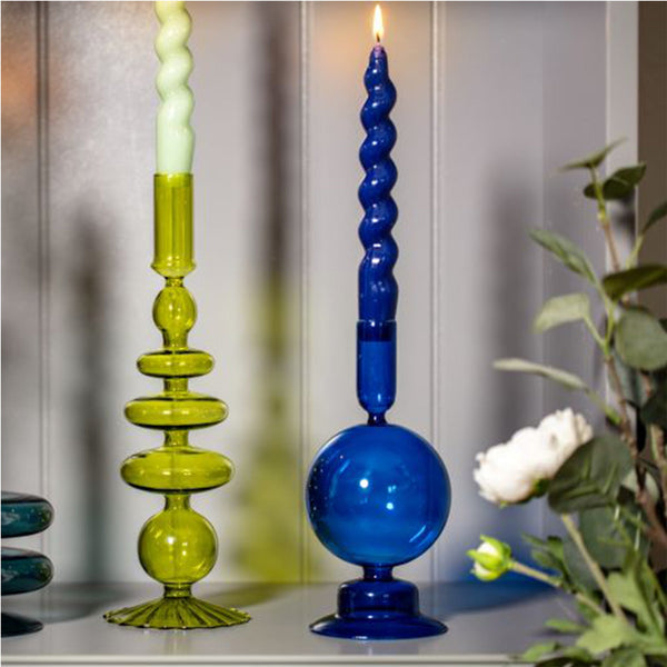Glass Taper Candle Holder - Egyptian Blue