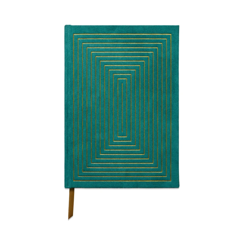 Hard Cover Suede Cloth Journal - Green Linear Boxes