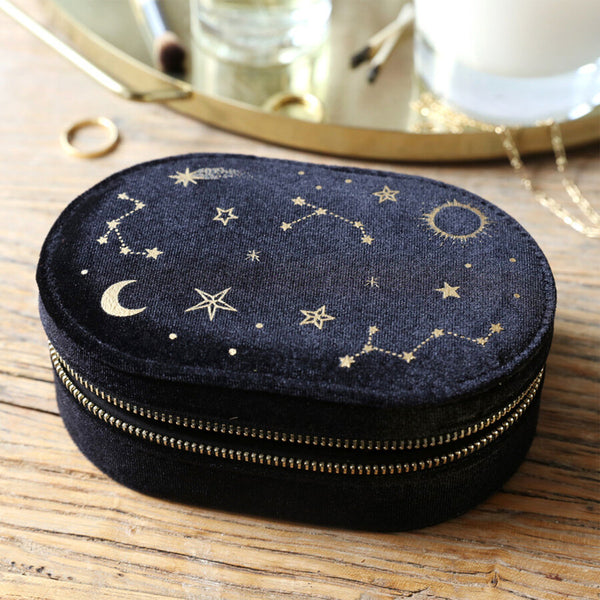 Starry Night Oval Jewellery Case - Black