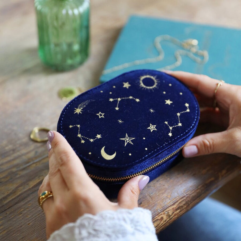 Starry Night Oval Jewellery Case - Navy