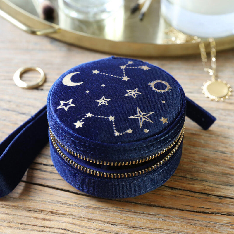 Starry Night Round Jewellery Case - Navy