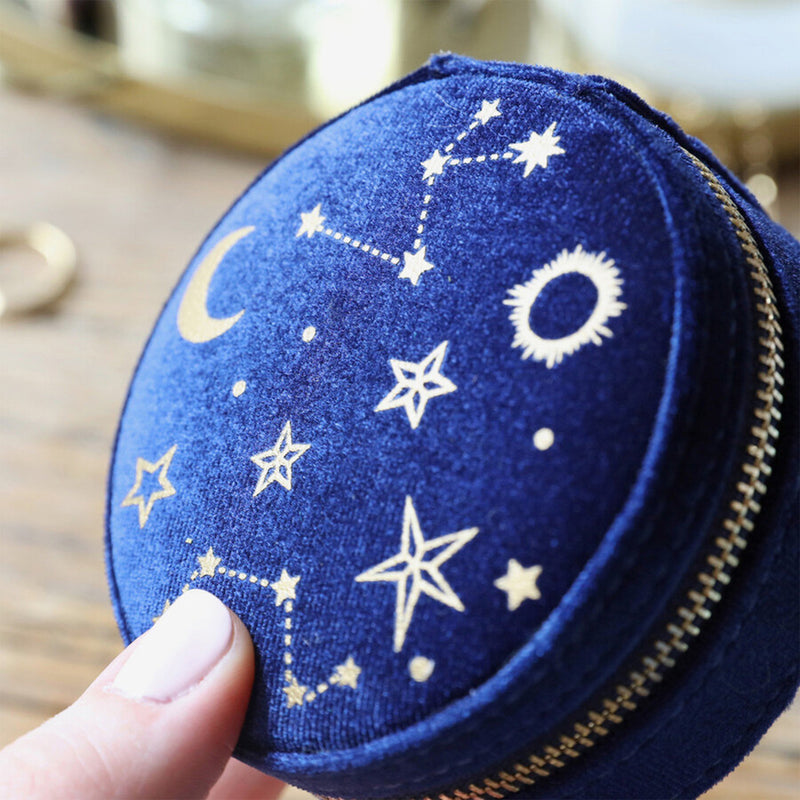 Starry Night Round Jewellery Case - Navy