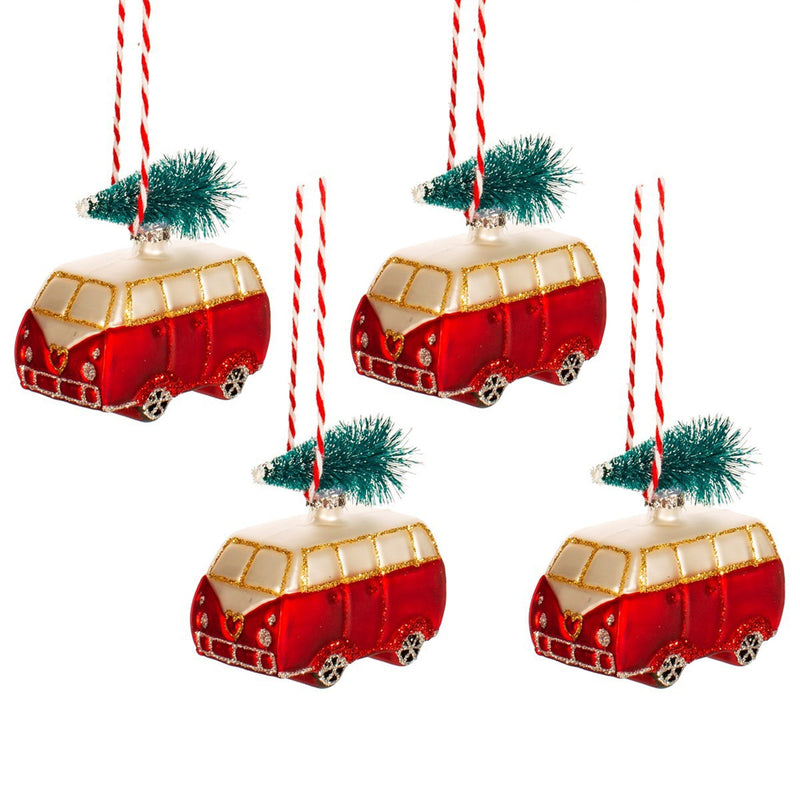 Mini Campervan Shaped Baubles - Set Of 4