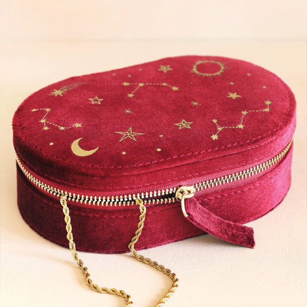 Starry Night Oval Jewellery Case - Cranberry