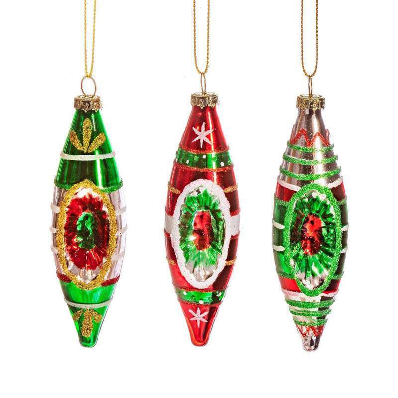 Vintage Long Indented Baubles - Set Of 3