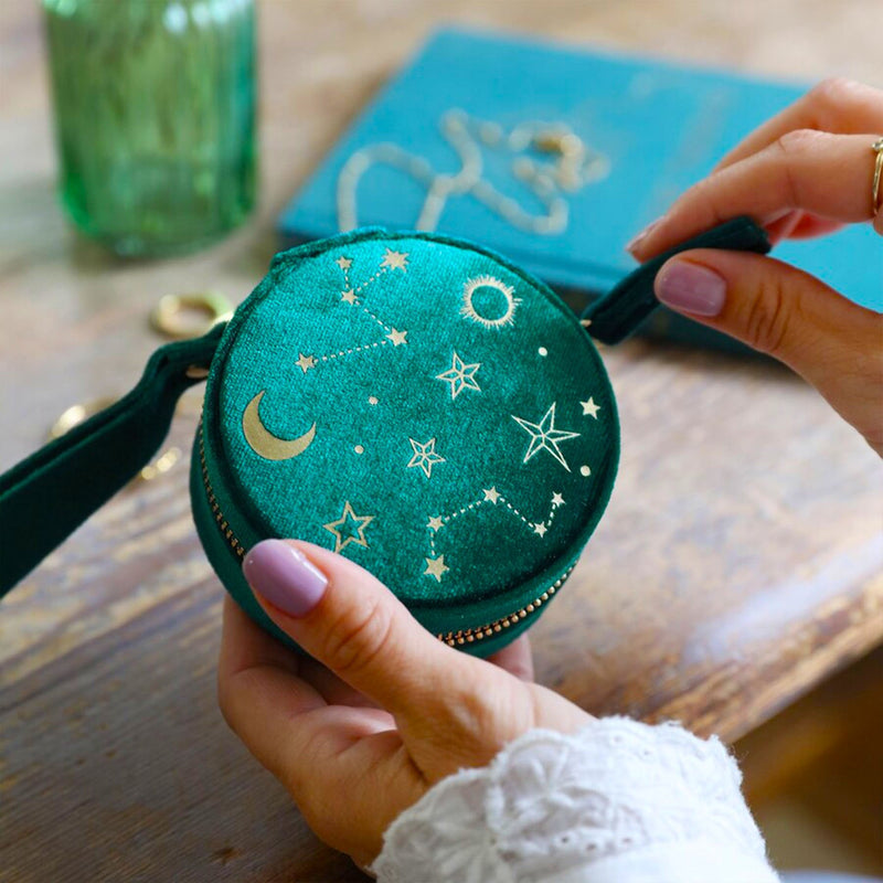 Starry Night Round Jewellery Case - Teal