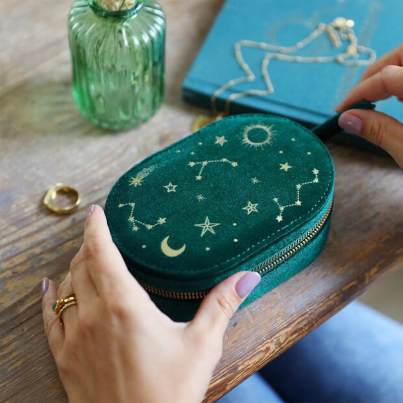 Starry Night Oval Jewellery Case - Teal